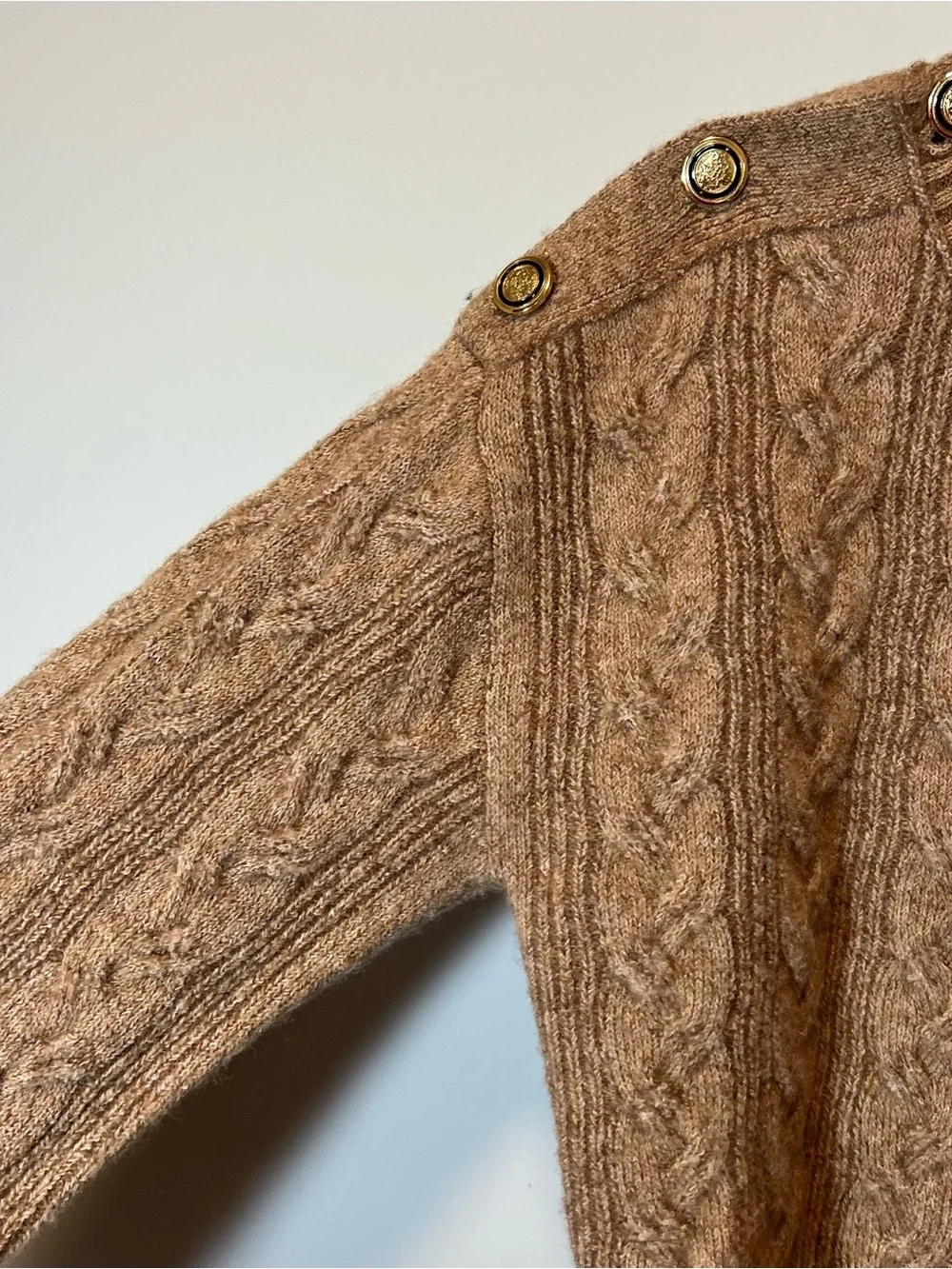 J. Crew Cable Knit Sweater With Buttons in Supersoft Yarn Brown Relaxed‎ Fit XS